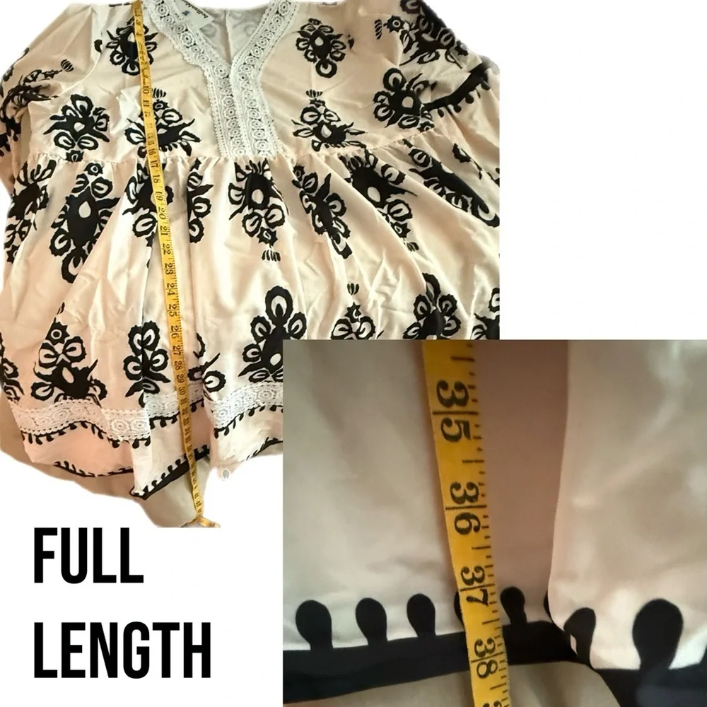 Betty Cream Boutique+ Faux Embroidered Cream: White Lace & Black Accents NWT 3X